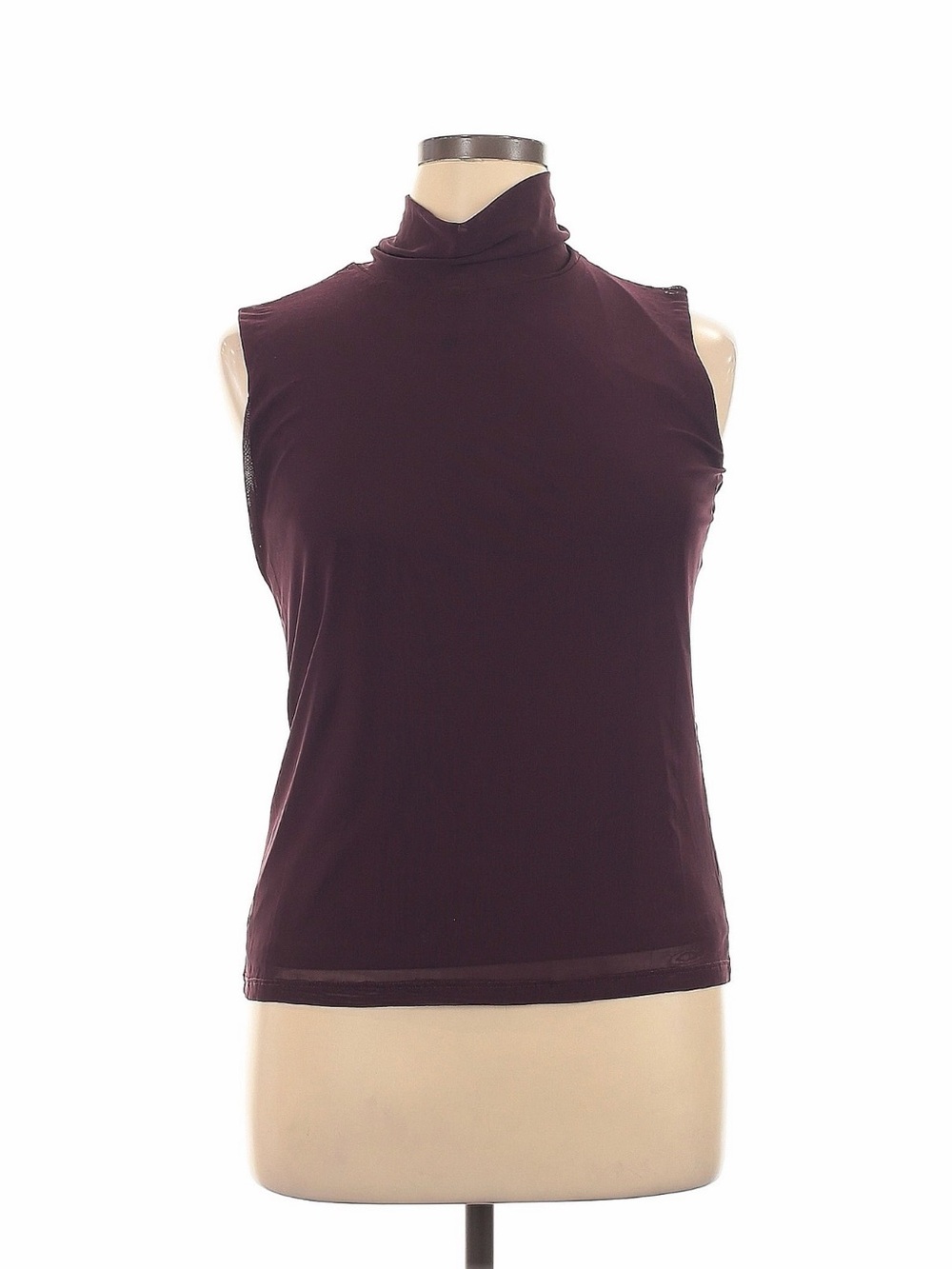 Calvin Klein Plum Sleeveless Mock Neck Mesh Tank, Fully Lined